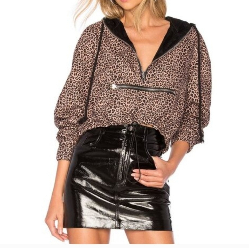 Danielle Guizio | Cropped Zipper Pocket Hoodie Size XS Animal Print Leopard